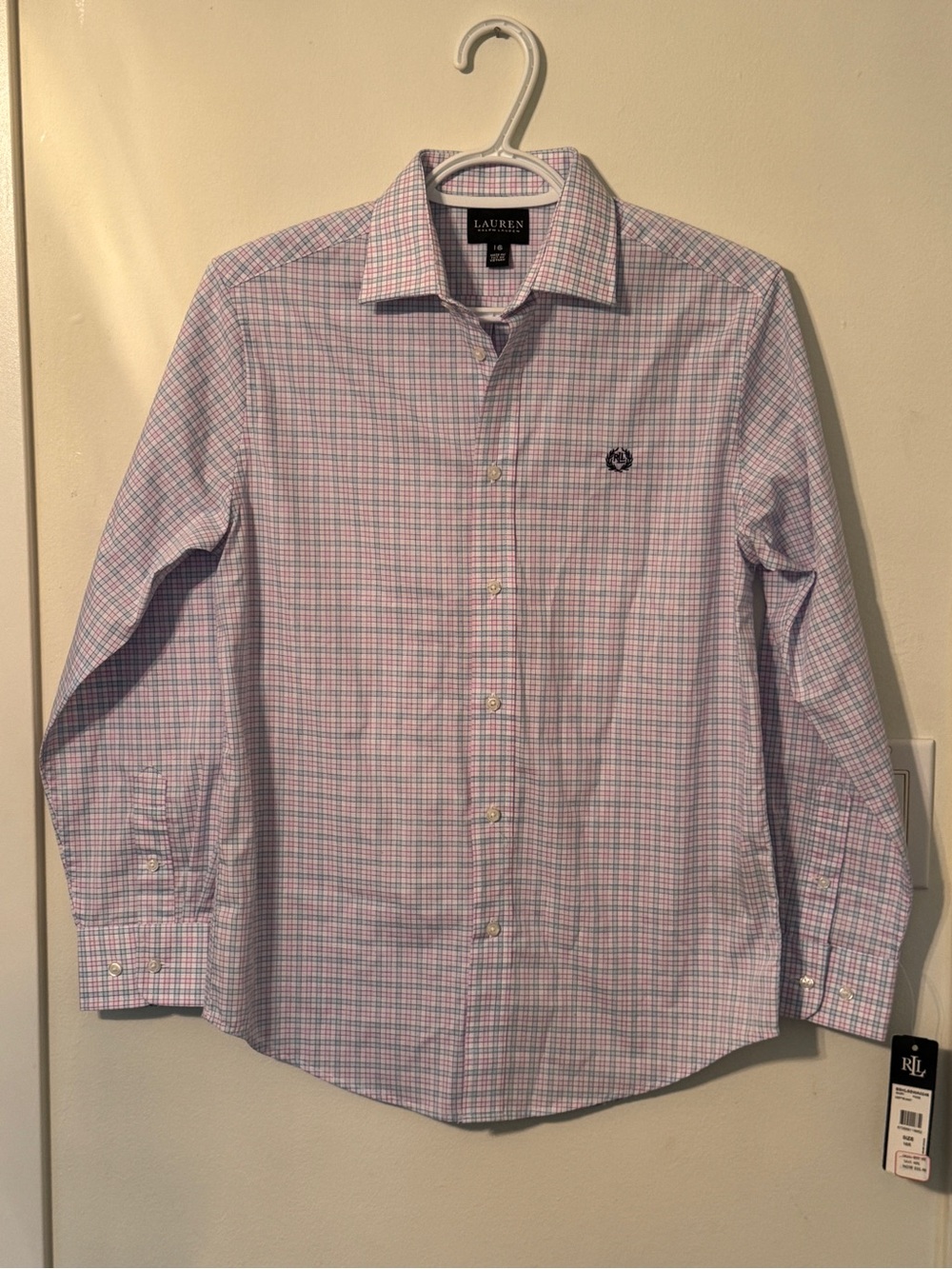 Lauren Ralph Lauren Light Pink and Light Blue Check Dress Shirt